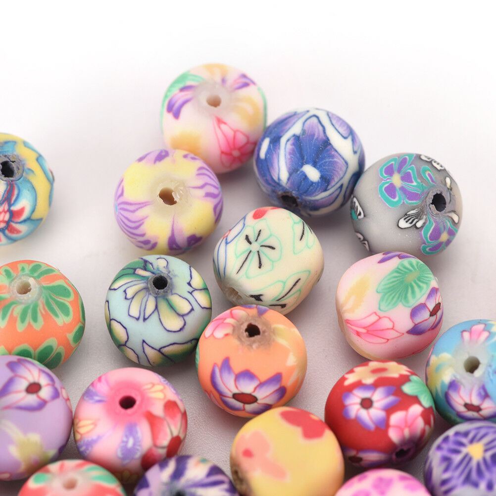 50x 10mm mixed flower polymer clay soft ceramics round diy finding loose .l8