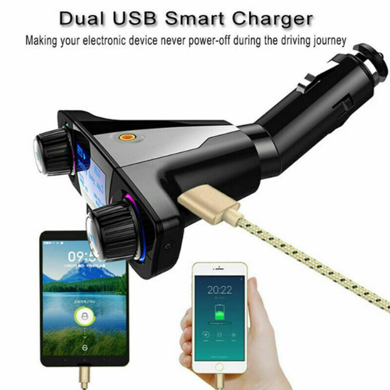Bluetooth 5.0 Car FM MP3 Transmitter Player Hands Free Radio Adapter USB Charger