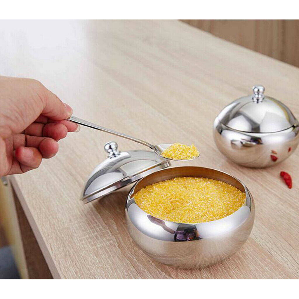 Seasoning Jars with Spoons Stainless Steel Spice Jars Condiment Pots 560ml