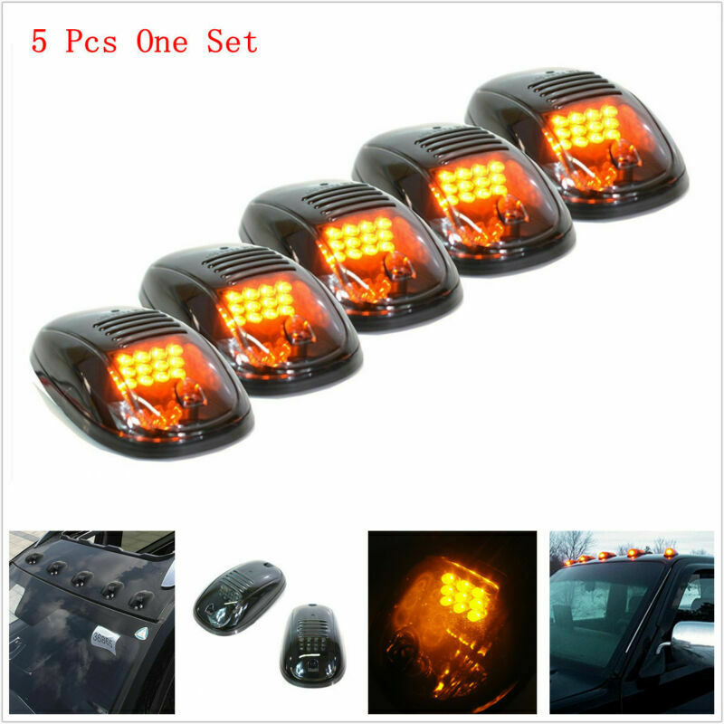 5pc 9LED Amber Smoked SUV RV Truck Pickup 4X4 Cab Roof Top Running Marker Lights