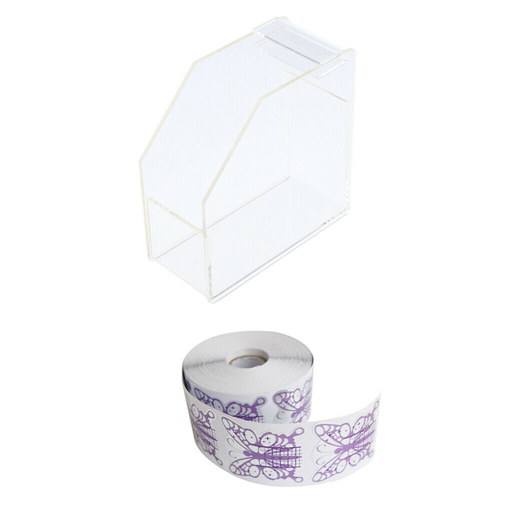 500pcs Nail Art Tips Extension Guide Form Stickers w/ Acrylic Dispenser Rack