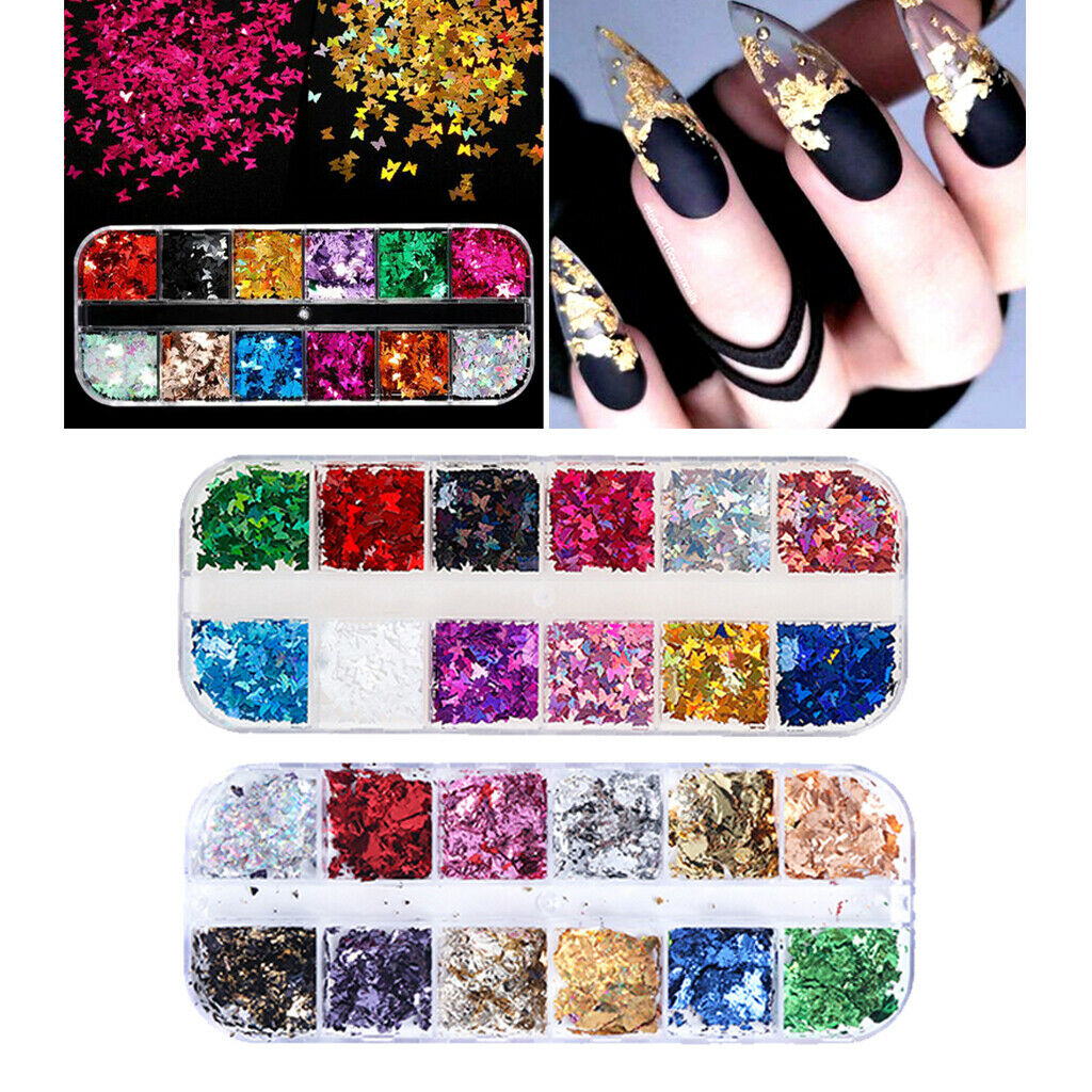 24 Pieces Nail Iridescent Foil Flakes Fragments Nails Art Decals Crafts