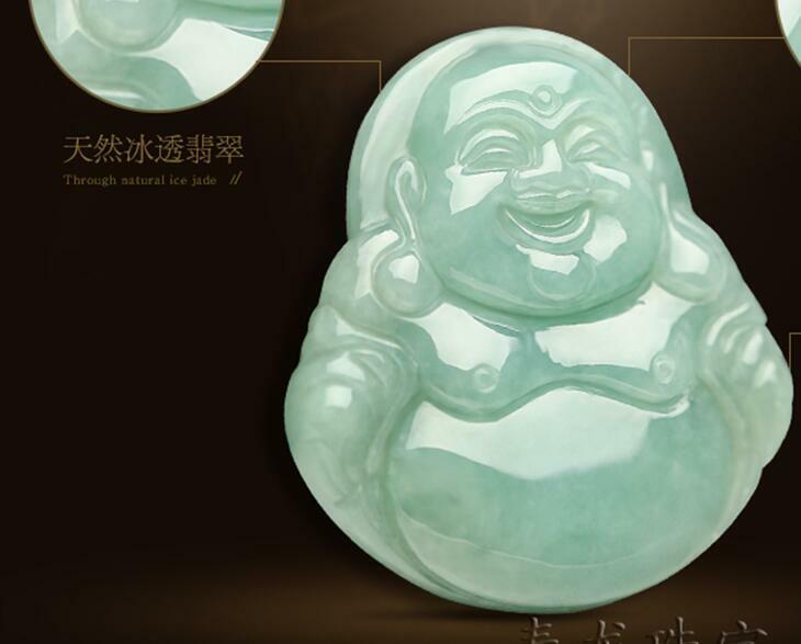 China natural Emerald jade jadeite Green Jade Maitreya Buddha Necklace master