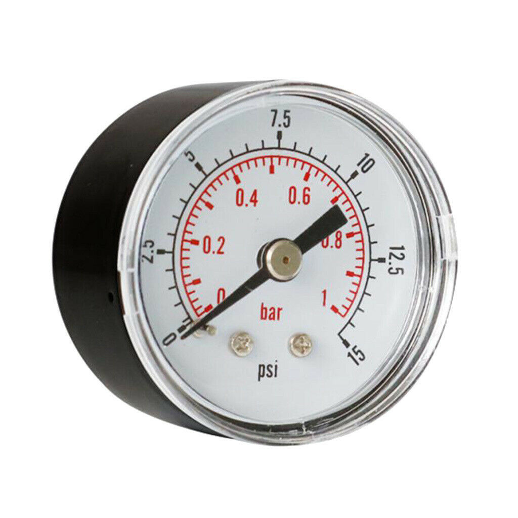 1/8" BSPT 40mm Air Pressure Gauge 0-15 PSI 0-1 Bar Horizontal Back Rear