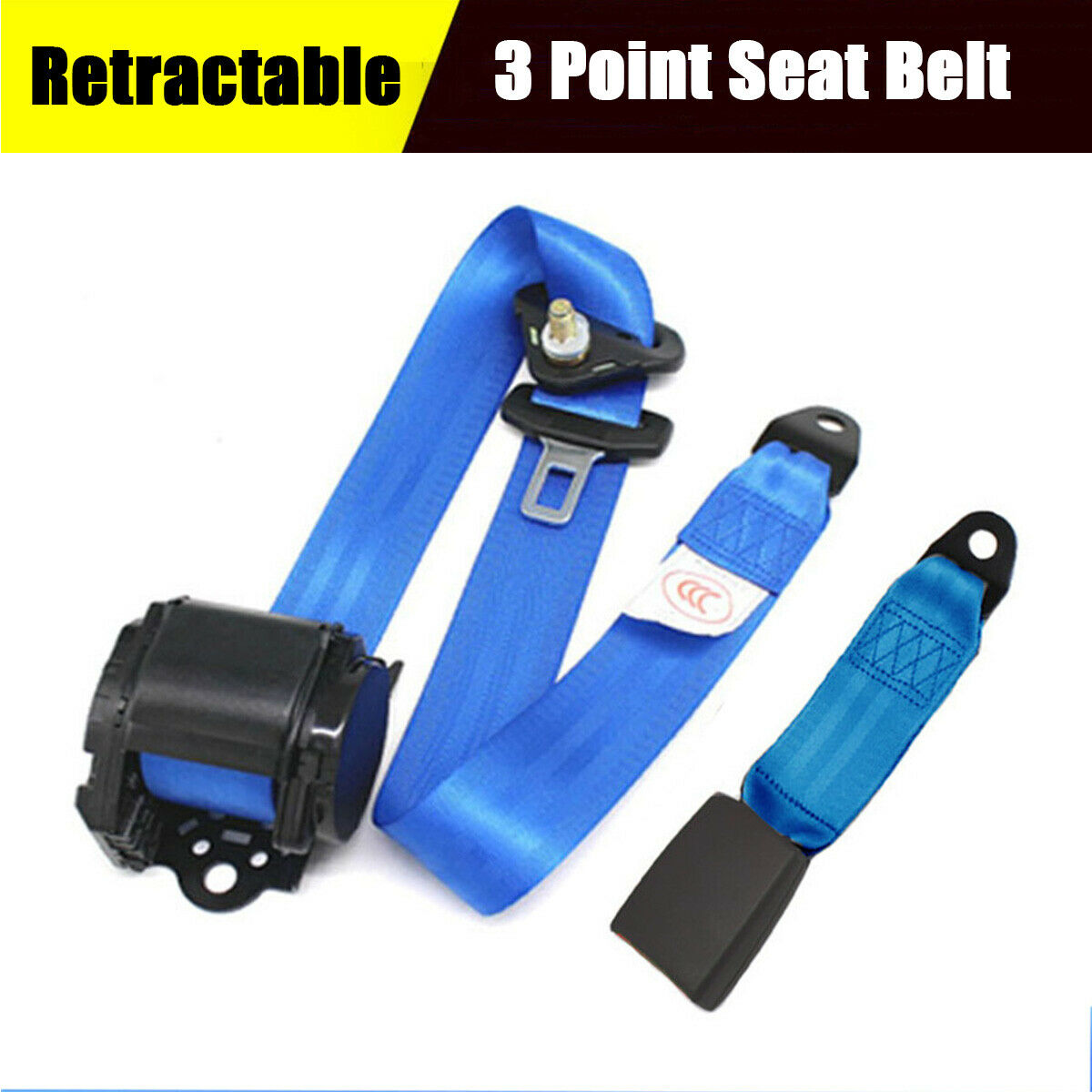 Blue Retractable 3 Point Seat Belt With Quick Release Camlock Nylon Straps