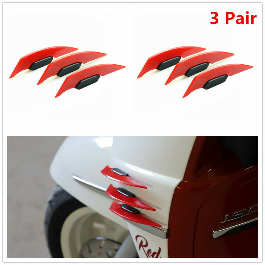 3 Pair Winglets Air Deflector Motorcycle Side RED Wind Fin Spoiler Trim Cover