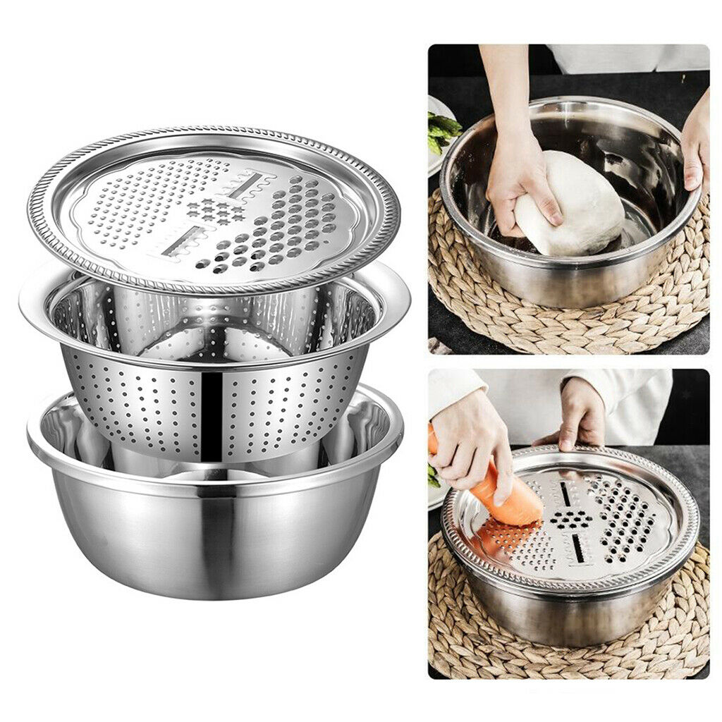 Colander 3-in-1 Strainer Draining Basket Shredding Washing Bowl w/ Grater