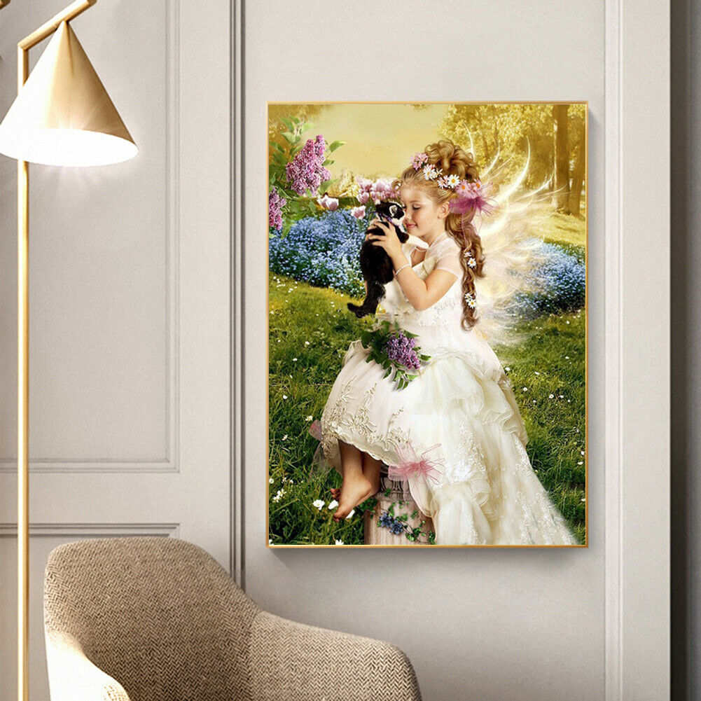 Diamond Painting Cross Ctitch Angel Girl Cat Full Square Drill Embroidery @