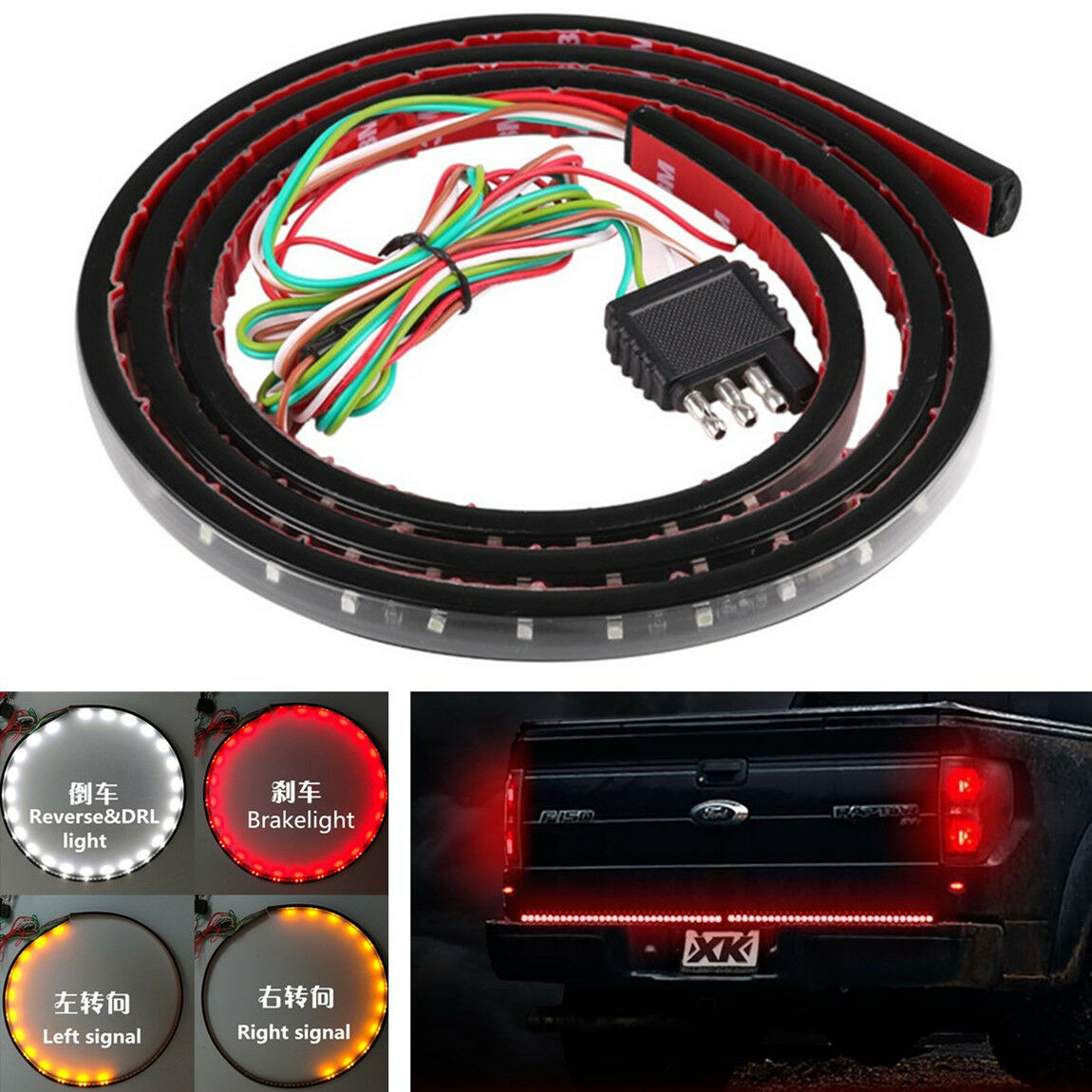 48" Pickup 120 LED Light Strip DRL Reverse Brake Stop Turn Signal Lamp 3 Colors