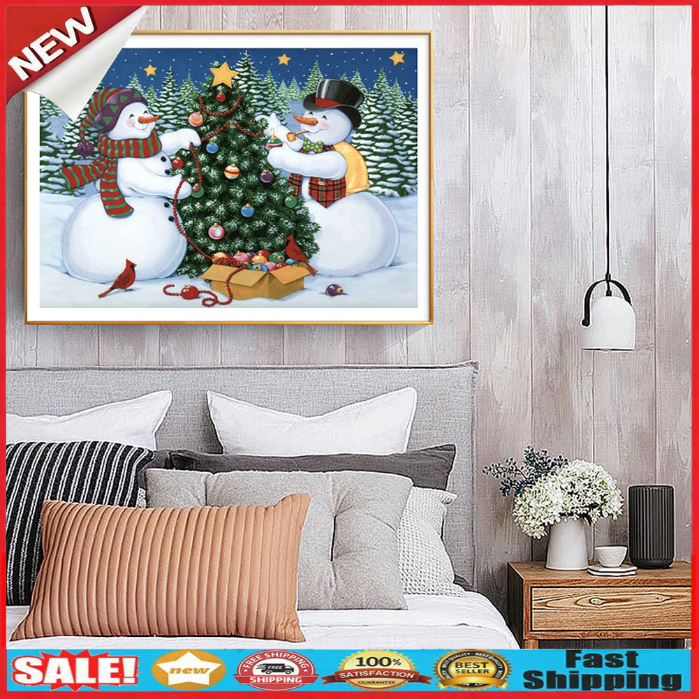 Snowman Christmas Tree DIY Full Drill Round Diamond Painting Embroidery Kit @