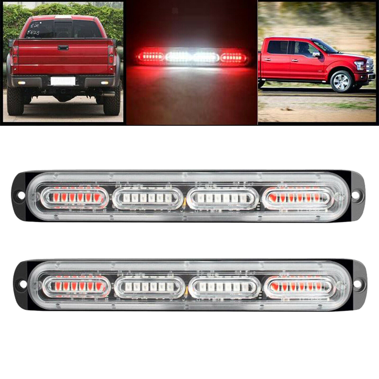 2PCS Car Truck 24 LED Warning Hazard Strobe Flashing Lamp Bar Red_Whte