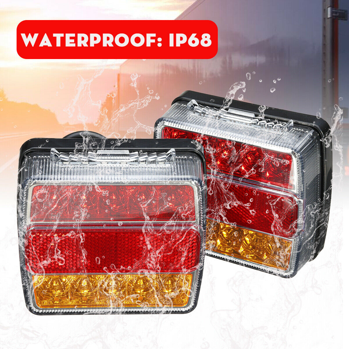 2x 16 LED Stop Tail Rear Light Lamp Waterproof Boat Truck Trailer Lorry 12V