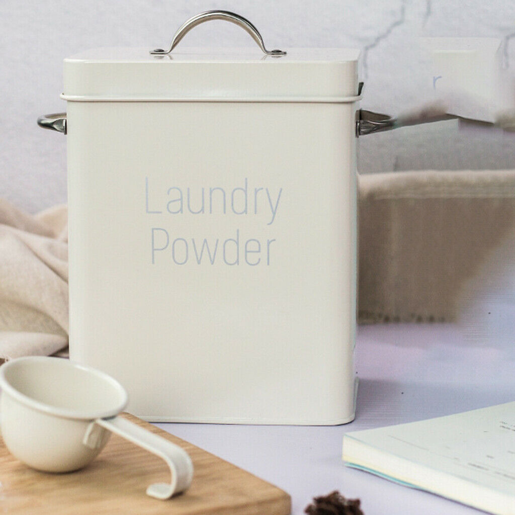 Laundry Powder Storage Tin Box Large Rice Organizer with Spoon White