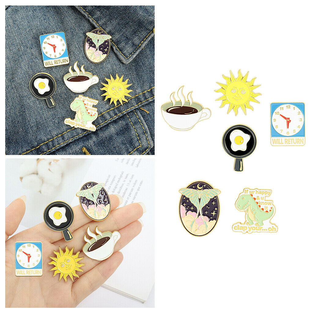 Adorable Enamel Pins Sun Custom Brooch Bag Clothes Lapel Pin for Kids 6 Pcs