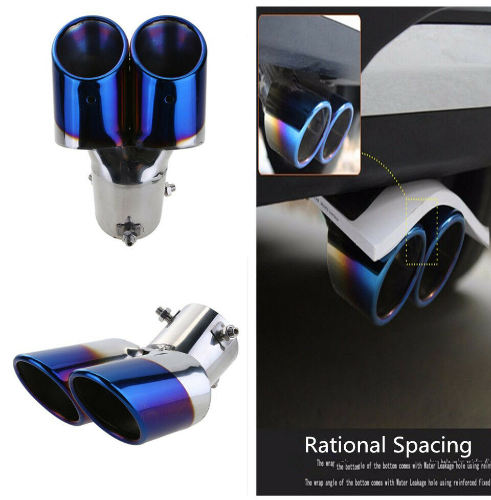 Car Stainless Steel Blue Burnt Three-color Exhaust Muffler Dual Pipe Tail Tip