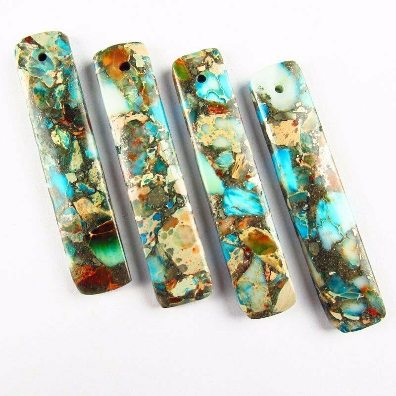 2pcs Blue Man-made Sea Sediment Jasper Pyrite Oblong 48x10x4mm Pendant 519DP