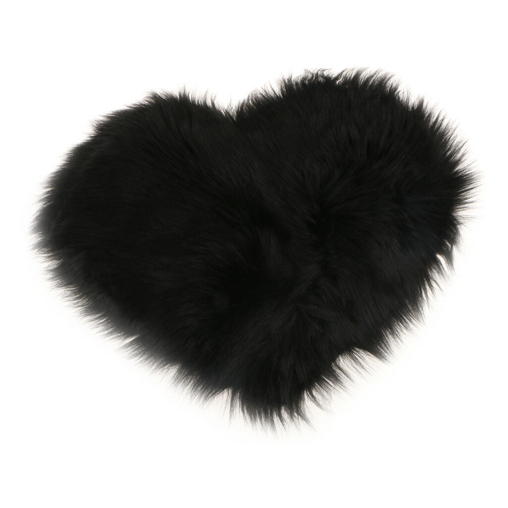 Love Shape Shaggy Silky 5cm Pile Sheepskin Area Rug Mat Floor Bedside Black