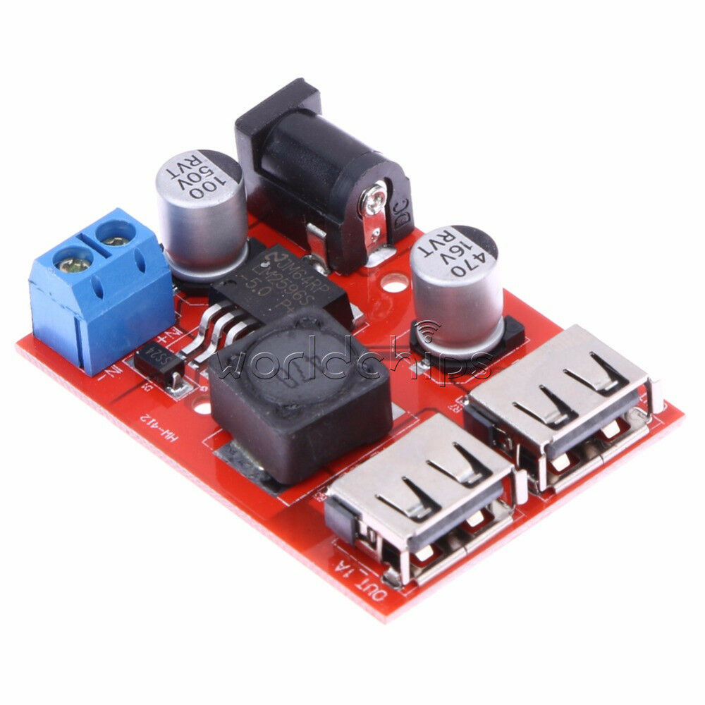 Dual USB Charger DC 9/12/24/36V to 5V 3A Step Down Buck PowerSupply Module 6-40V