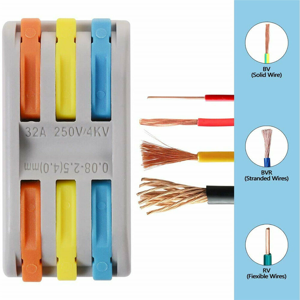 10PCS REUSABLE SPRING LEVER TERMINAL BLOCK ELECTRIC CABLE WIRE CONNECTOR PCT-2-3