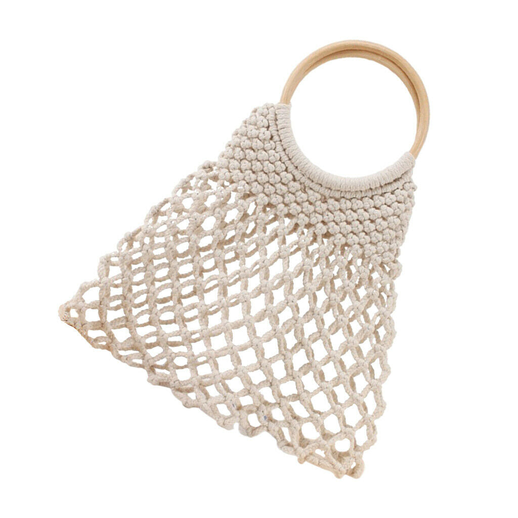 Women Crochet Handbag Top-handle Bag Purse Tote Summer Large Bag White