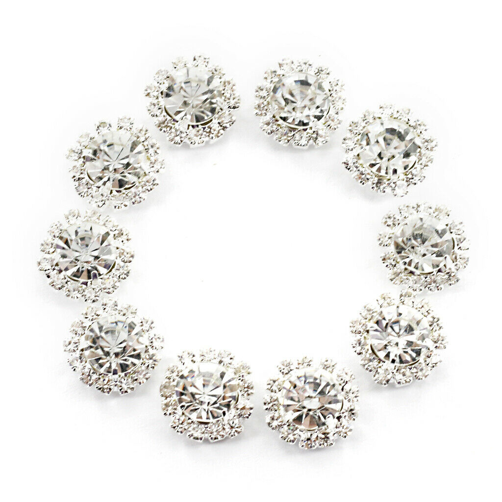 10x Crystal Rhinestone Flatback Buttons for Wedding Decoration Craft 15mm