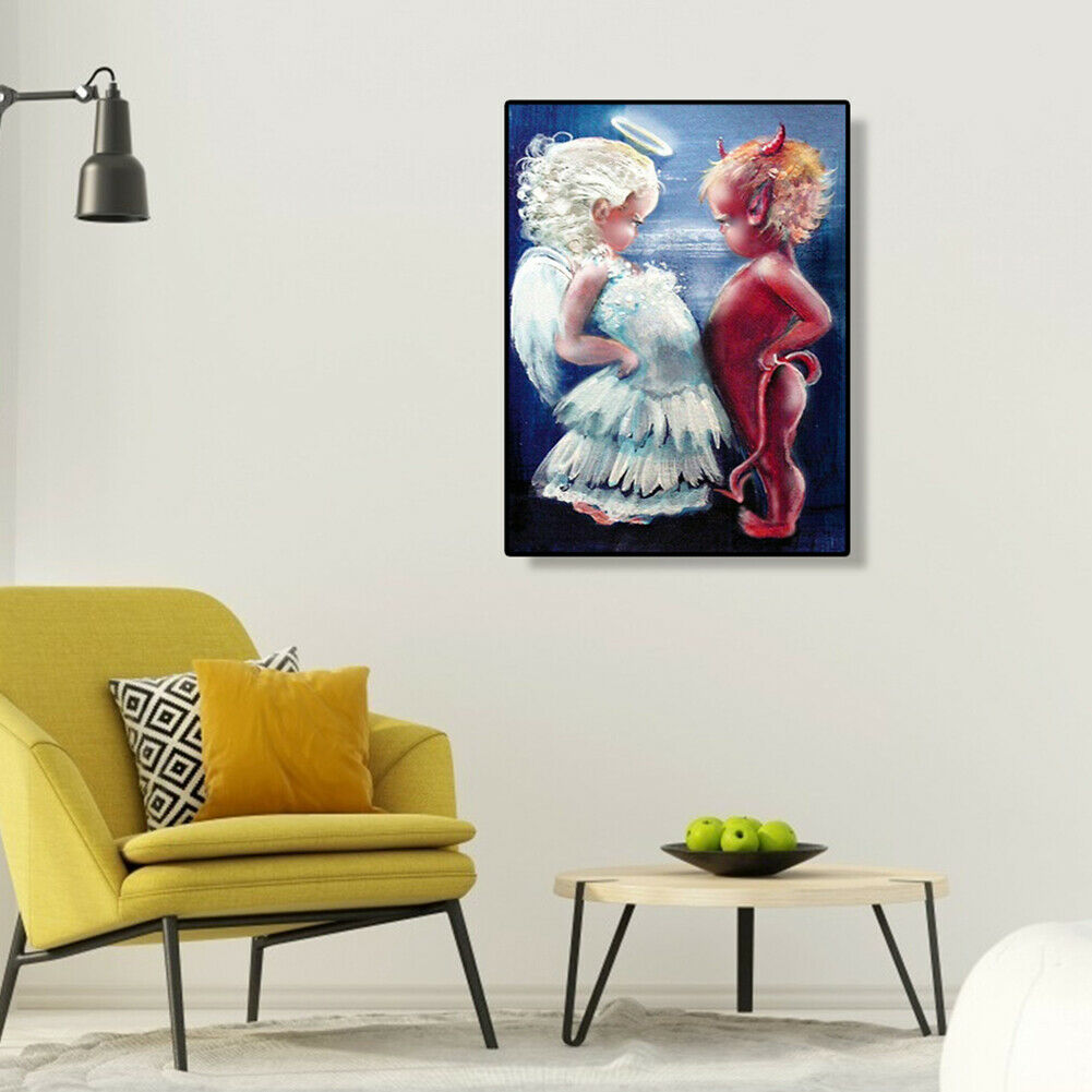 Angel Devil Cross Stitch Embroidery Kit 5D Full Drill DIY Diamond Painting @