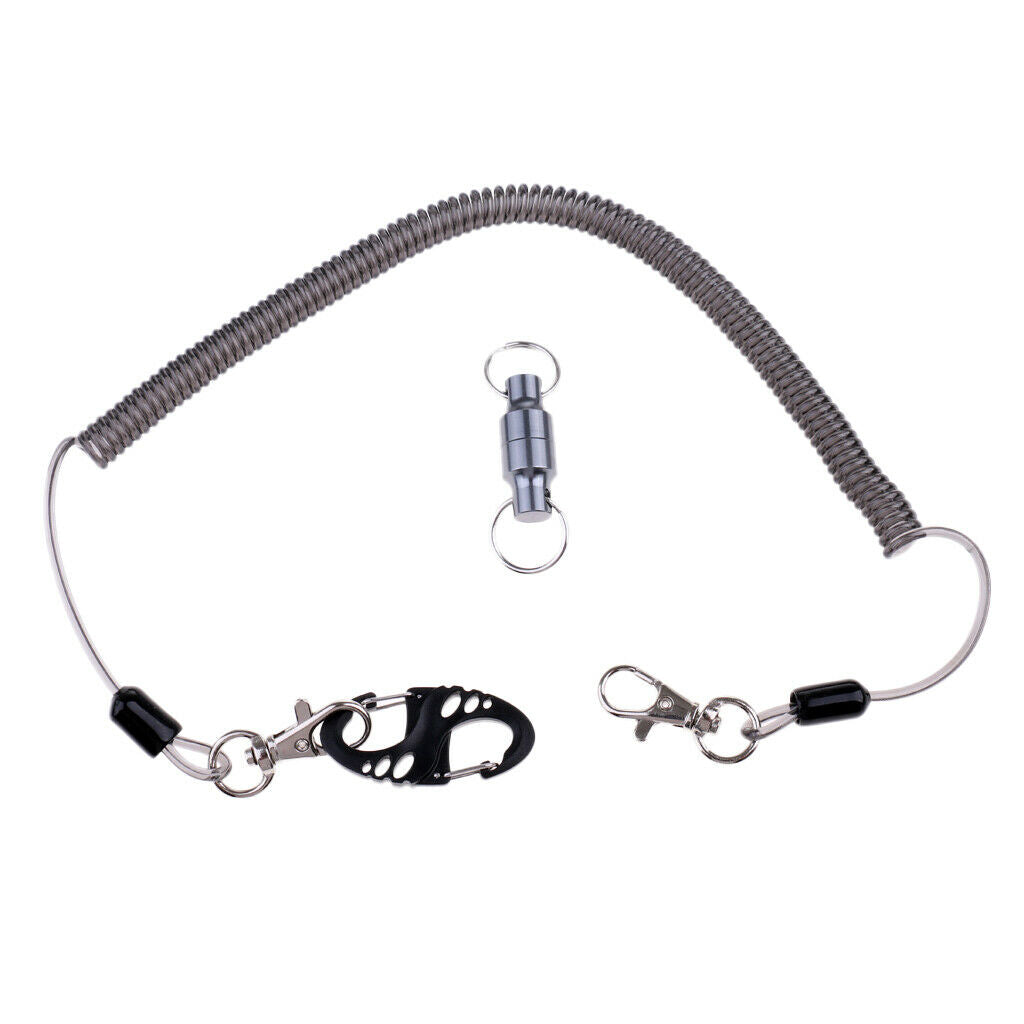 2.5m Retractable Wire Coiled Lanyard Rope W/ Net Release