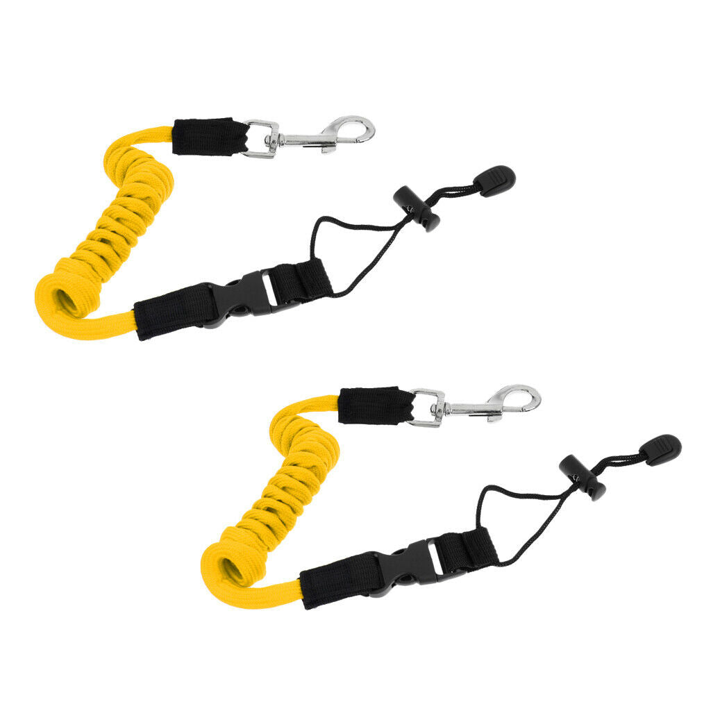 2 Pieces Safe Kayak Paddle Leash Fishing Rod Pole Coiled Lanyard Cord Yellow