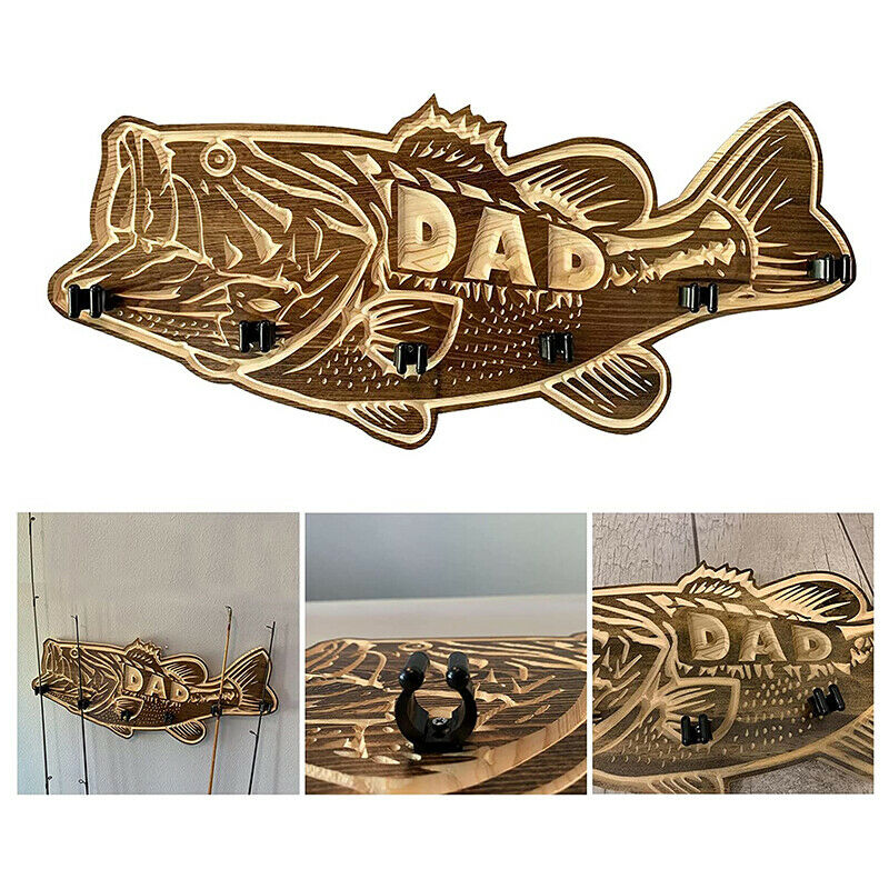 1Pcs Fishing Rod Holder Gifts For Dad Wood Large Mouth Bass Wooden FishingO Tt