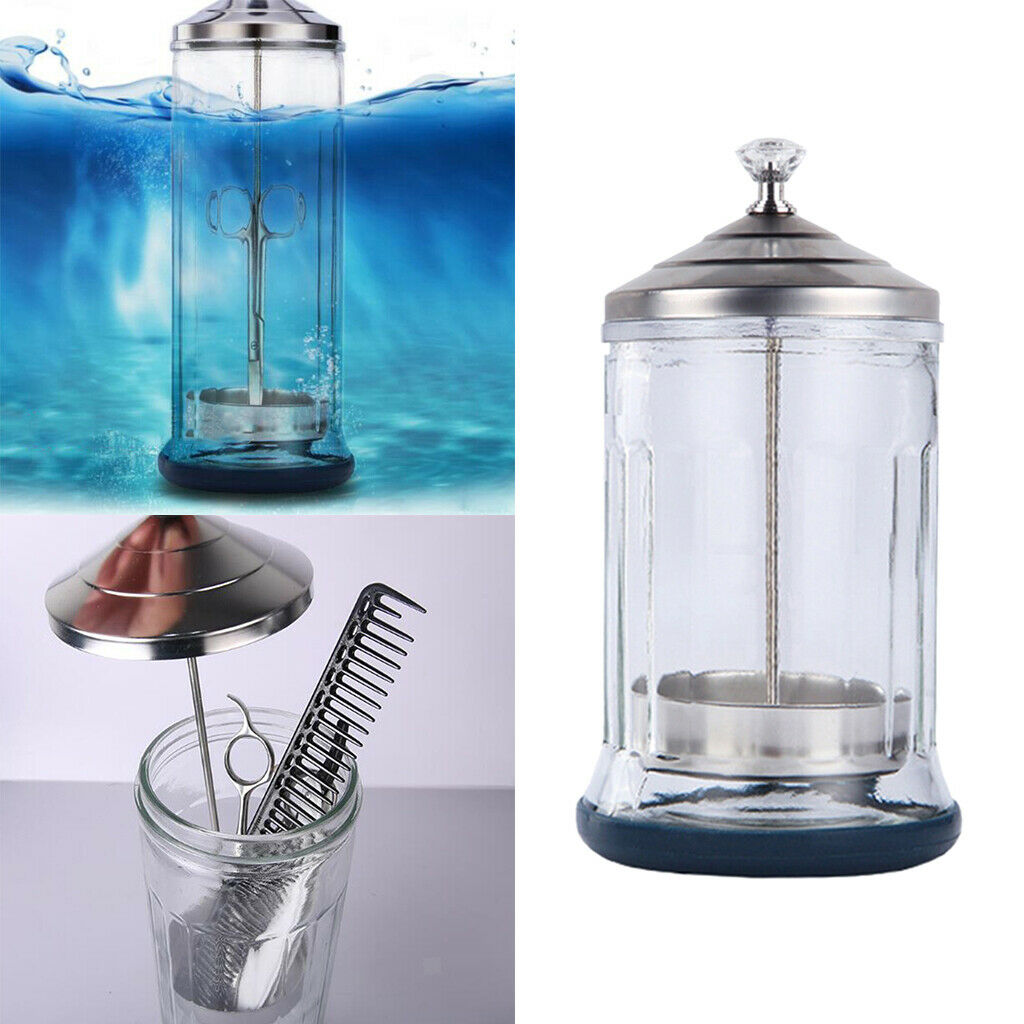 2x Disinfection Jar Clear Container Sanitizer Glass Jar for Barber Manicure