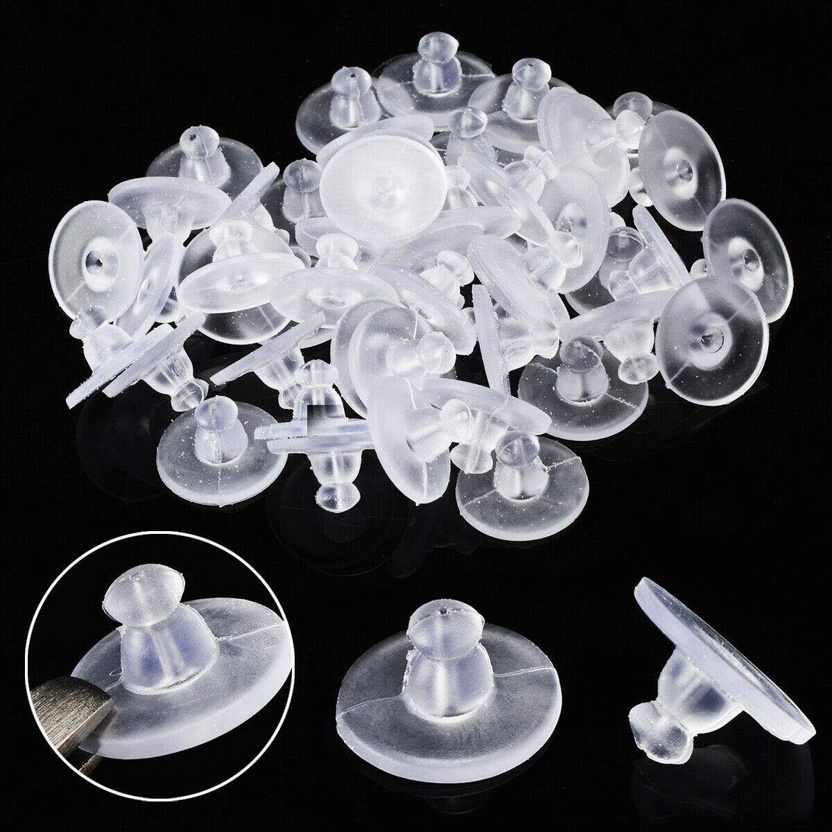 Soft Clear Silicone Earring Safety Back Plugs Stoppers Ear Post Nuts50Pcs
