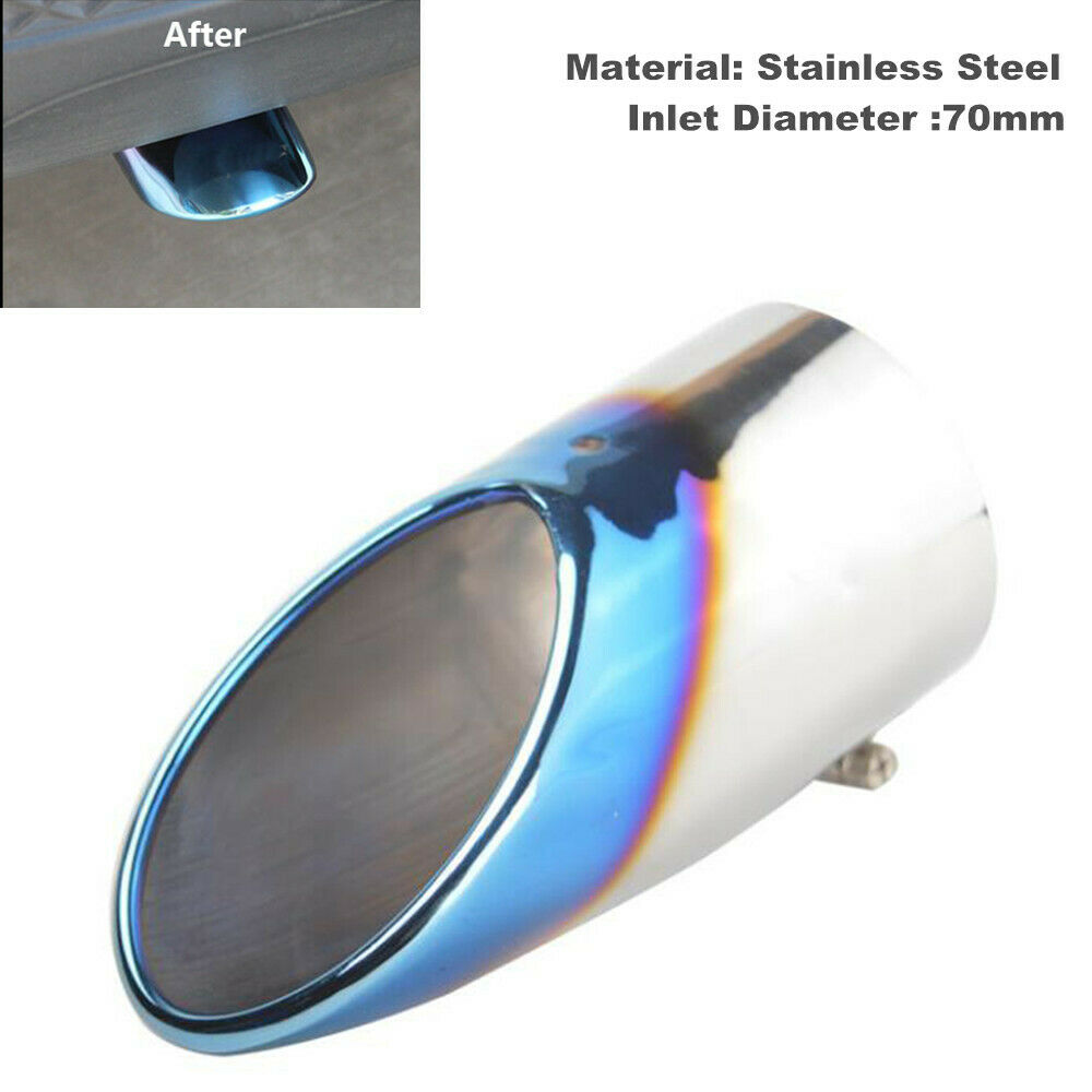 1PCS 70MM Car Exhaust Tail Pipe Roasted Blue Throat Muffler Stainless Steel Pipe