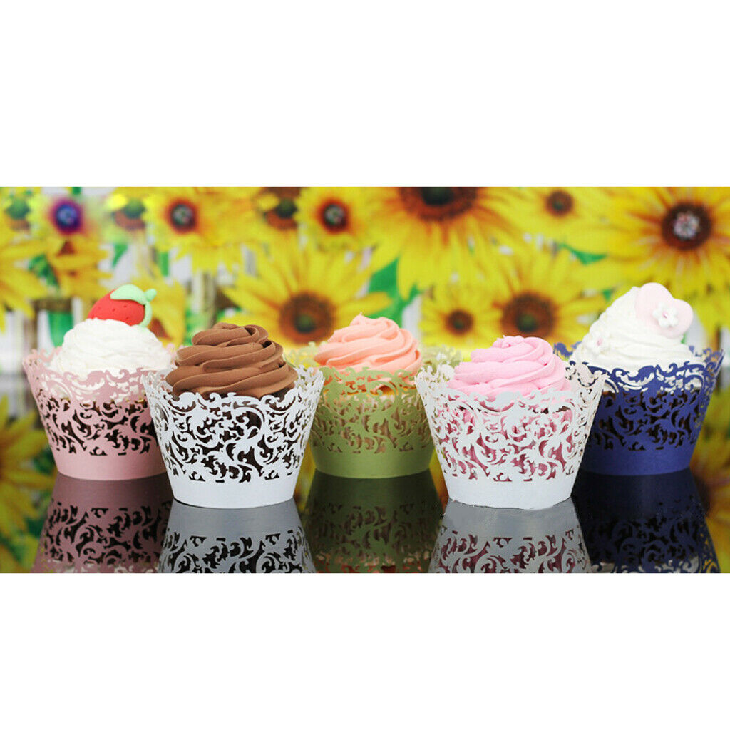 36pc Vines Hollow Cupcake Wrappers Muffin Cake Lace Wraps Case Wedding Ice white