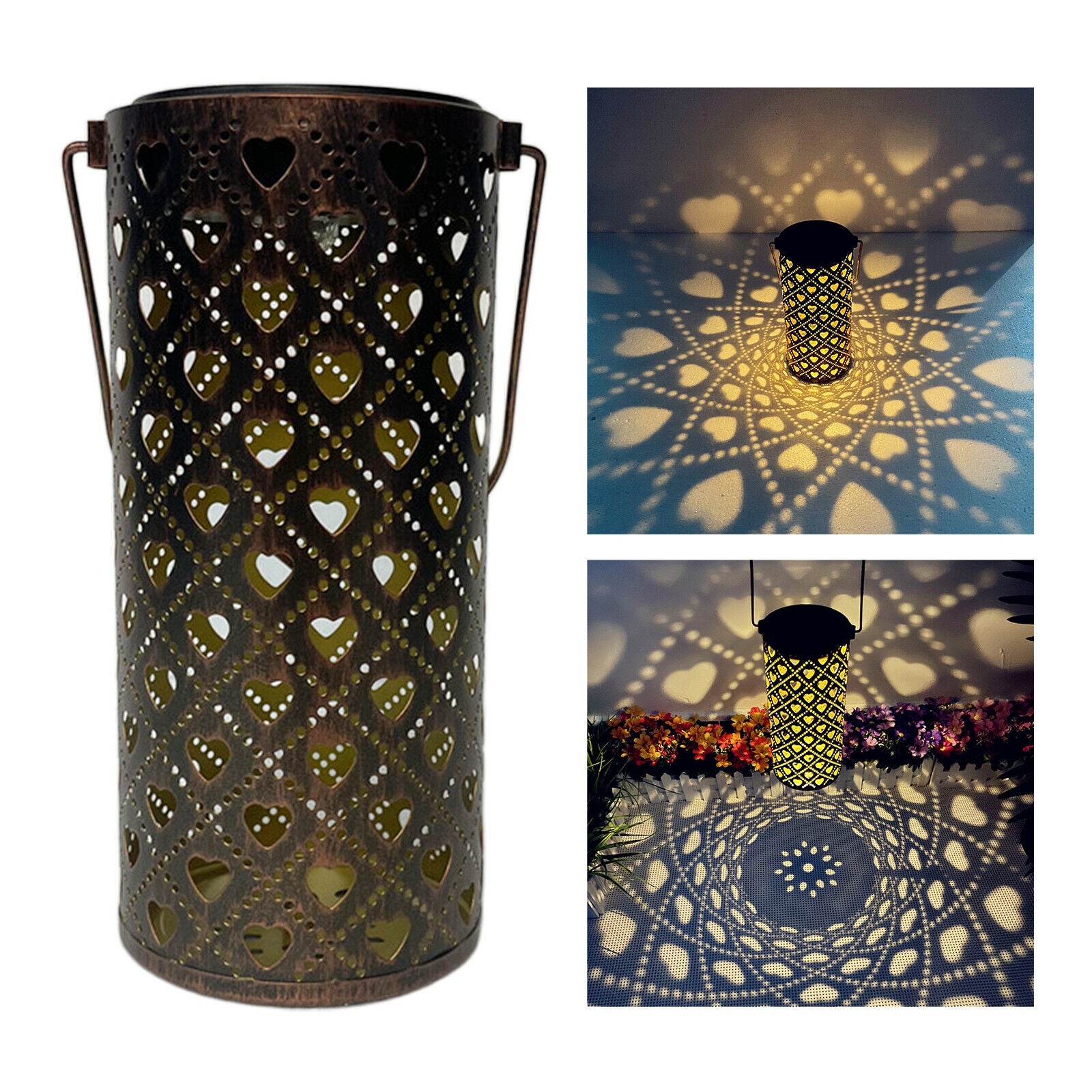 Hanging Solar Lantern Retro Decorative with Handle Outdoor Lamp for Fence