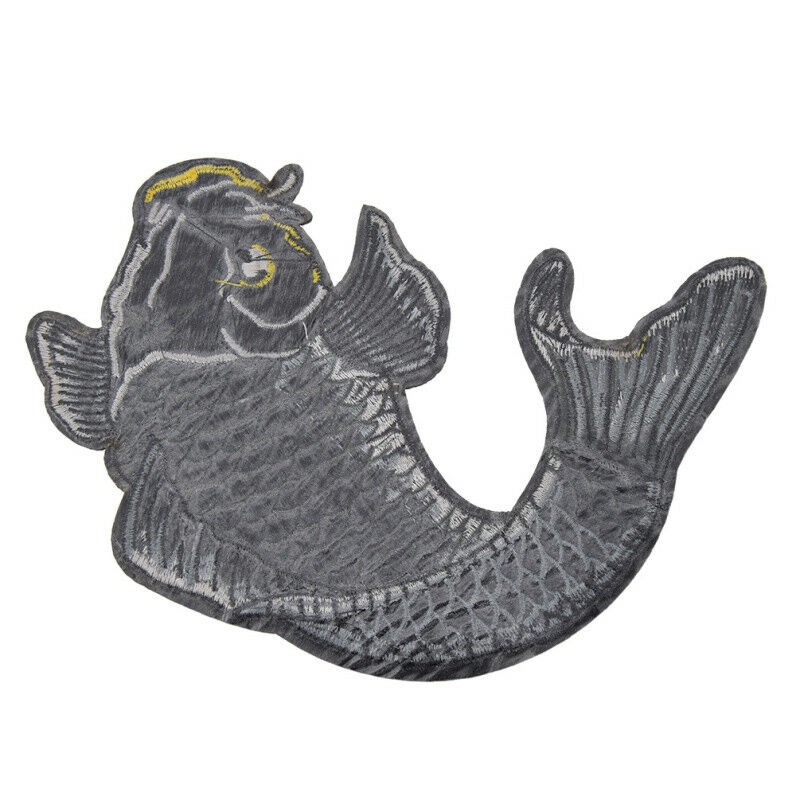 2 Pcs Koi Fish Japanese Sew Iron On Patches Embroidered DIY Applique Black Carp