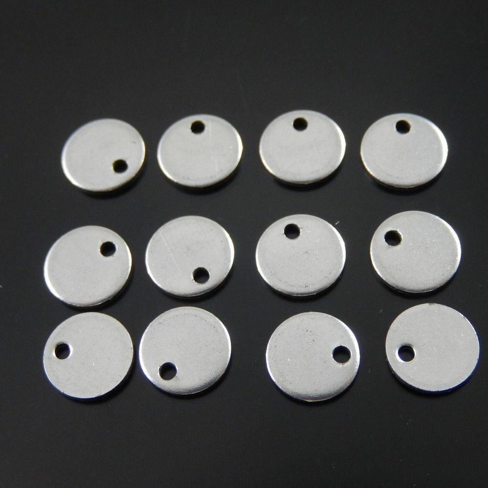 40x SilverTone Stainless Steel Round Blank Stamping Tags finding Pendants 8mm