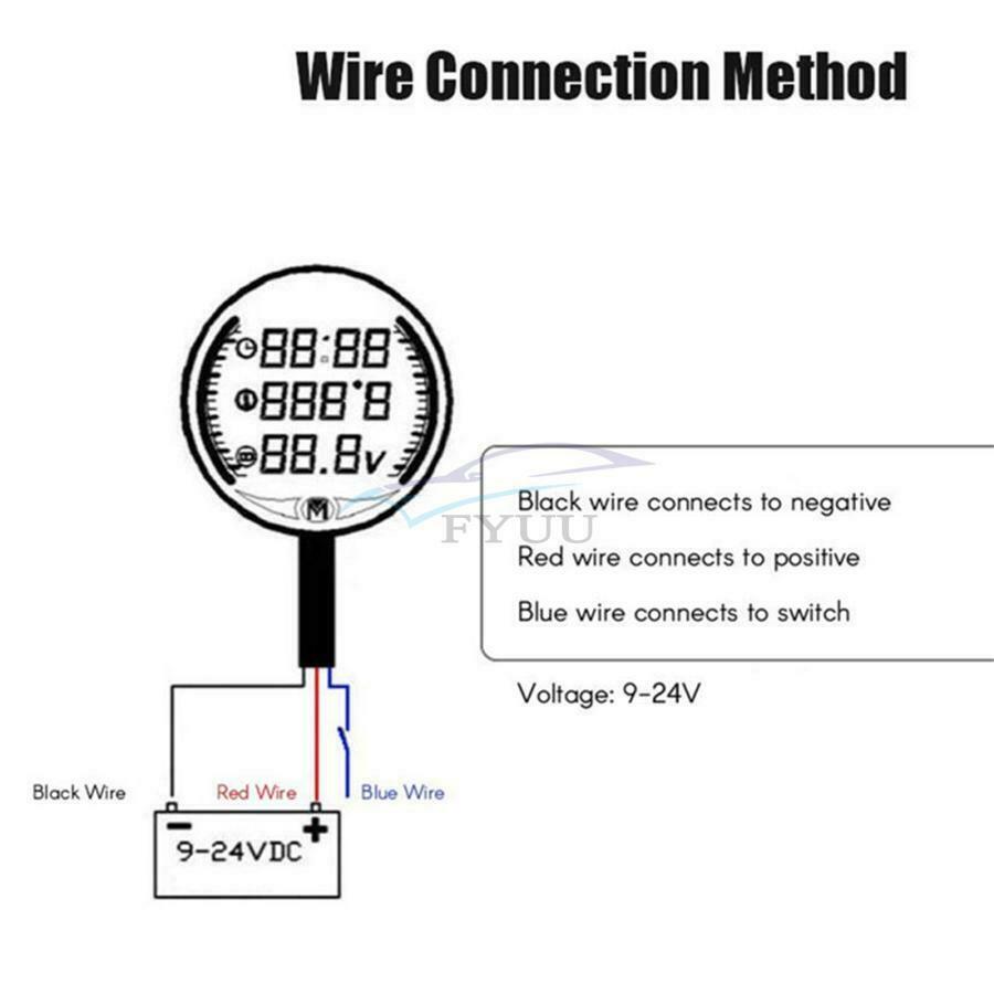 12.5 x 10.8 x 5CM 5 in 1 Motorcycle LED Voltmeter Thermometer Black Waterproof