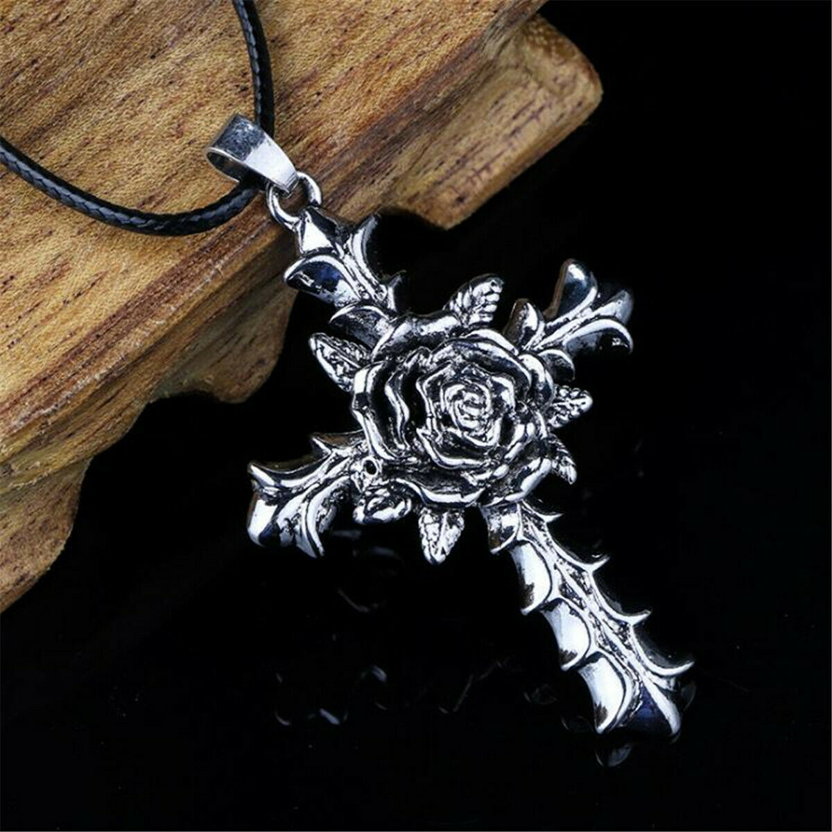 Fashion Alloy Cross Rose Retro Pendant Necklace Men's Jewelry Gift