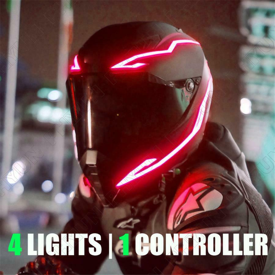 4-in-1 Motorcycle Helmet Red Flashing Light Stripe Bar Riding LED Lamp Universal