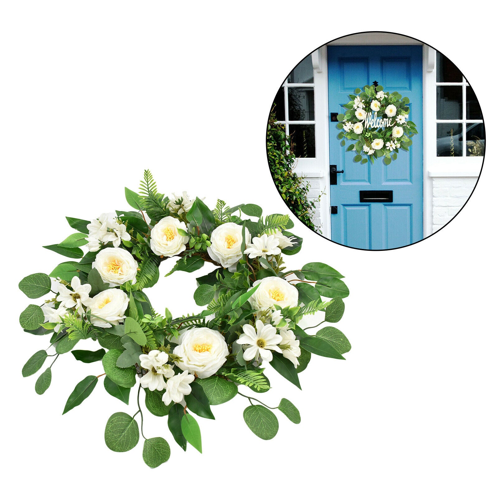 18'' Front Door Wreath Handmade Round Peony Rattan Garland Shopwindow Decor