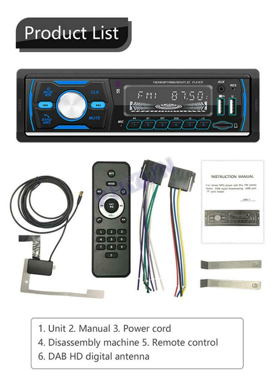 1DIN Car Radio MP3 Player DAB+ RDS FM AM Tuner Bluetooth Hands-free Calling