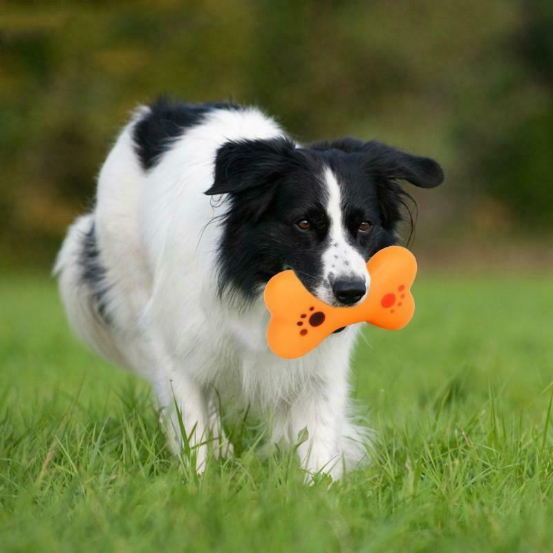 Dog Chew Toys Squeak Bones Paws Print Non-Toxic Plastic for Puppy Clean Teeth