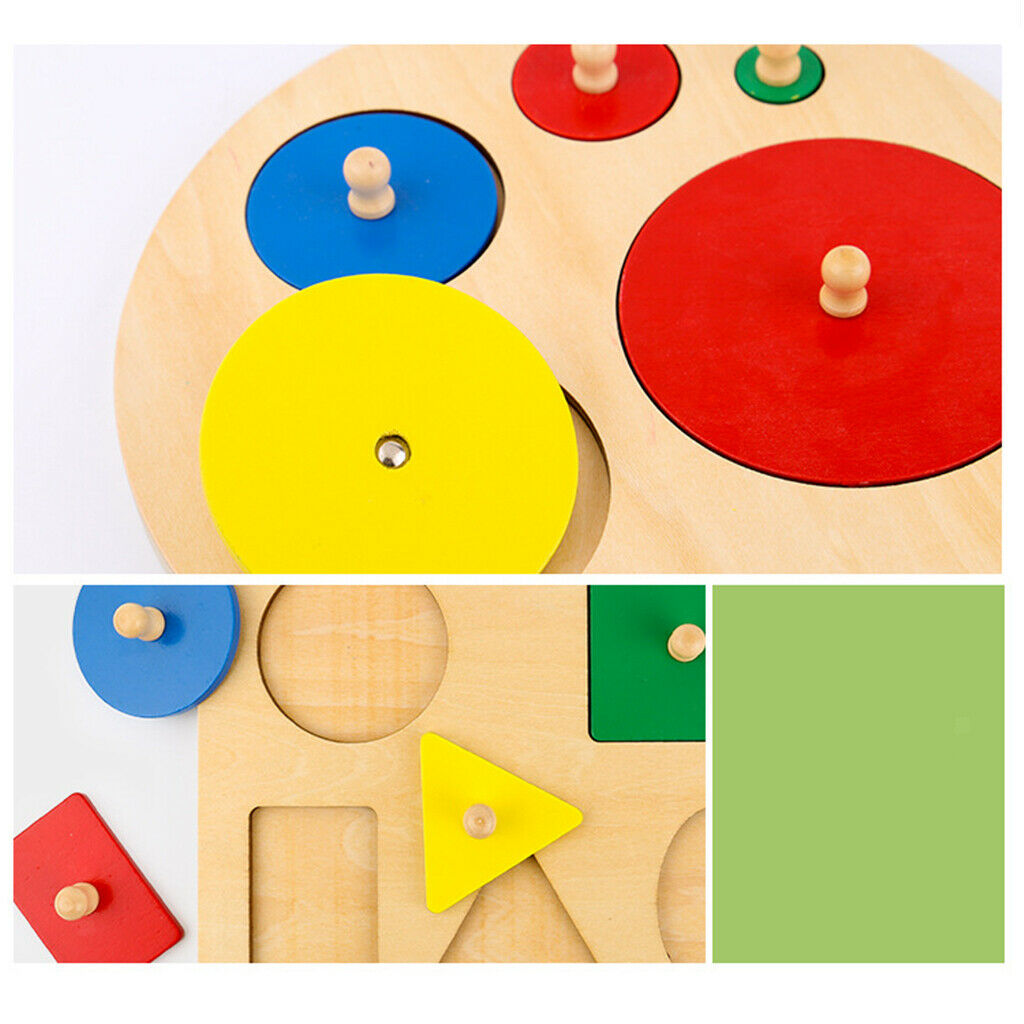Wooden Geometry Blocks Inserting Board Jigsaw Puzzle Kids Educational