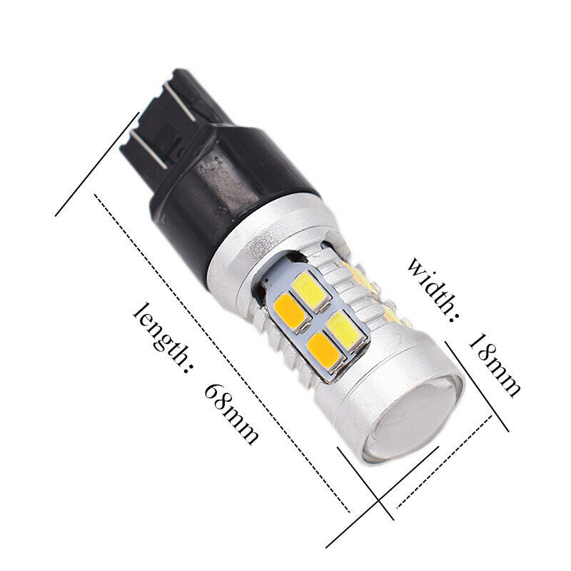 2PCS 7443 20SMD LED Chip White/Amber Brake Turn Signal Side Marker Lights Bulbs