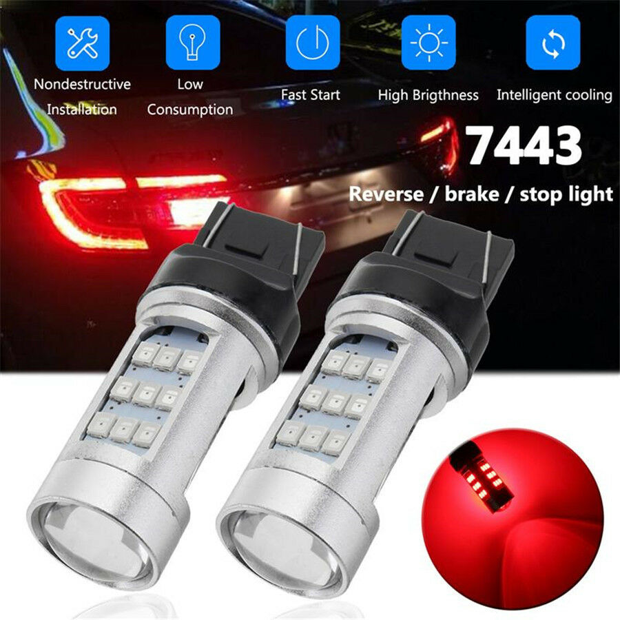 2pcs T20 7443 W21/5W Red LED Flashing Reversing/Brake Light 780LM Light No Delay