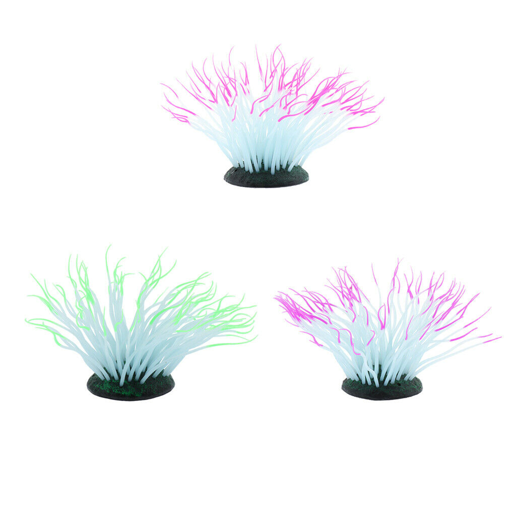 1 Pc Fluorescent Artificial Sea Anemone Coral Aquarium Tank Landscape Green