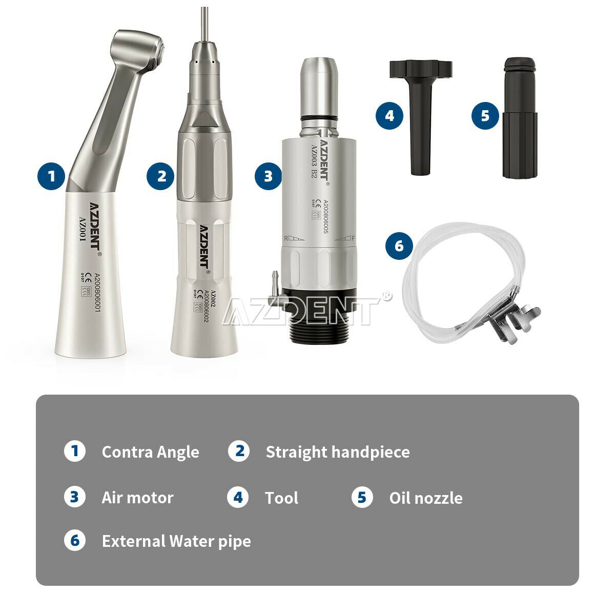 3 Kits Dental Contra Angle Straight Air Motor Low Speed Handpiece Kit FX 2 Holes