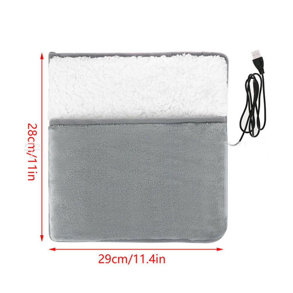 Woman Electric Heated Foot Warmer USB Foot Heating Pad White + Gray 28cm x 29cm