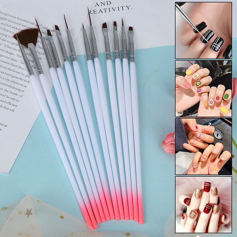 12 Pcs/Set Nail Art UV Gel Liner Brush Painting Drawing Gradient Pen Salon To Kt