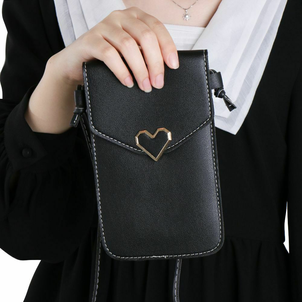 Bag PU Women Transparent Heart-shaped Decor Mobile Phone Bag Touch-Screen